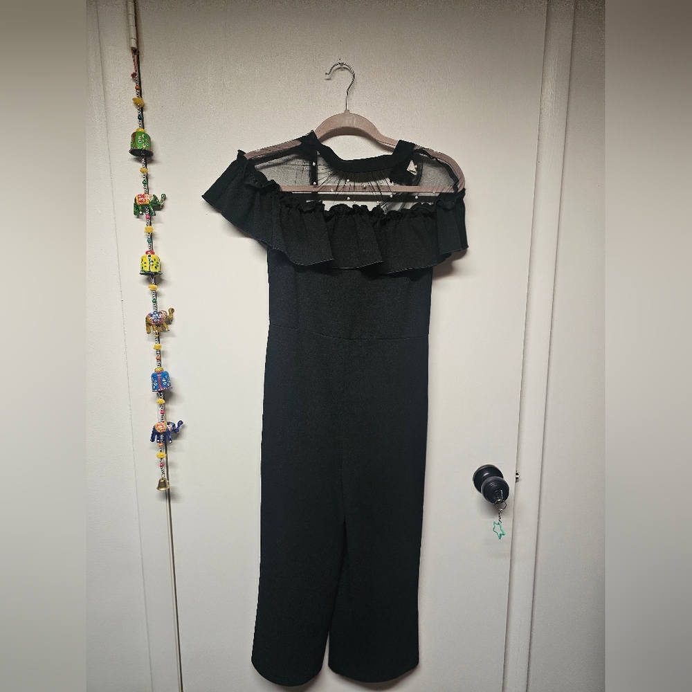 Girls black With Pearl Romper Jumpsuit - Black 11-12
